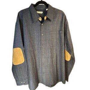 Vintage FIRETHORN Mens Woven Wool Blend Suede Elbow Patch Shirt Charcoal XL